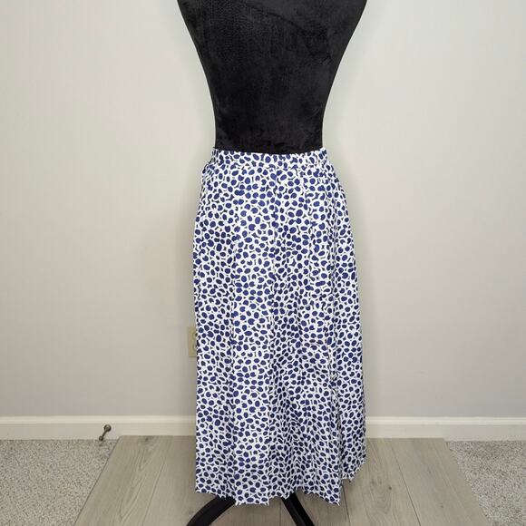 VTG bleyle sz 12 blue n white pattern semi circular pleated maxi skirt teacher - Picture 3 of 6